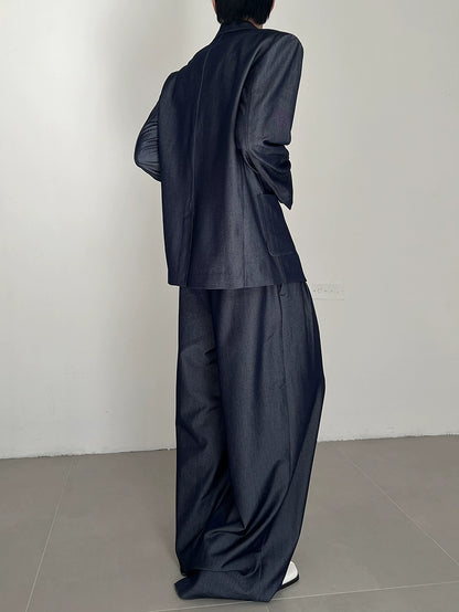 Denim Tailored Jacket & Wide Leg Trousers Setup WN21541
