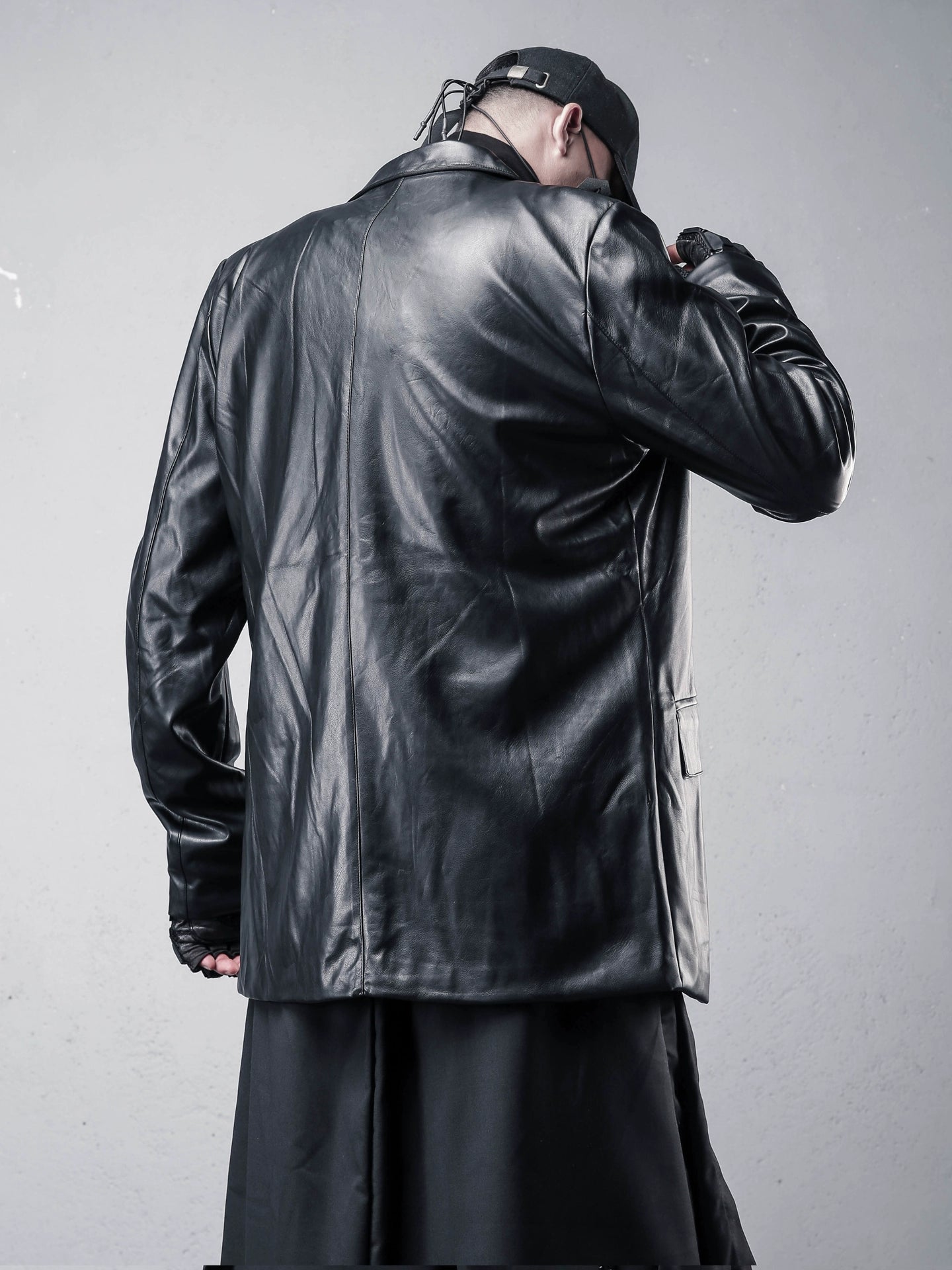 Black PU Leather Tailored Jacket WN22365