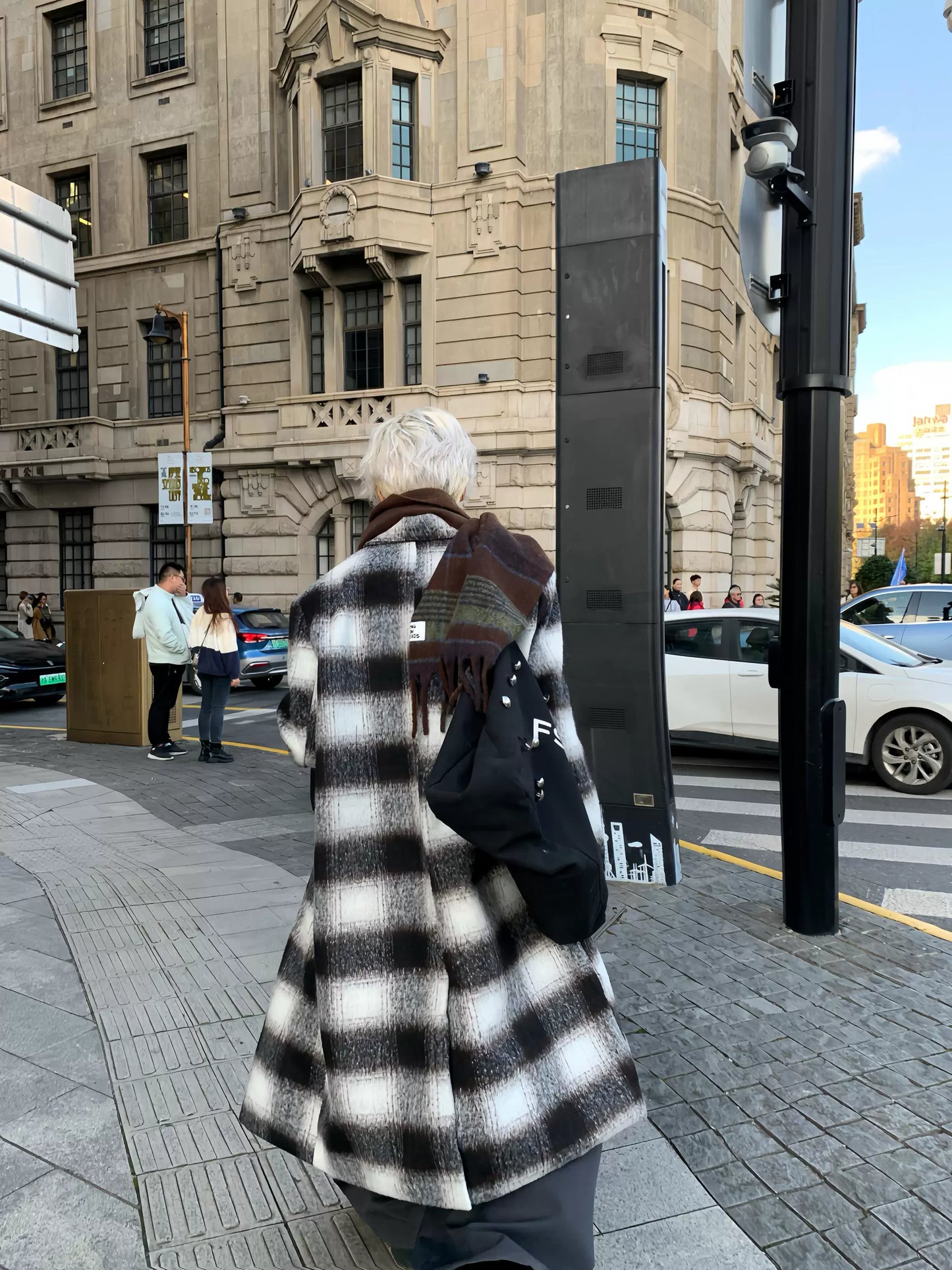 Thick Stripe Plaid Lapel Coat WN19863