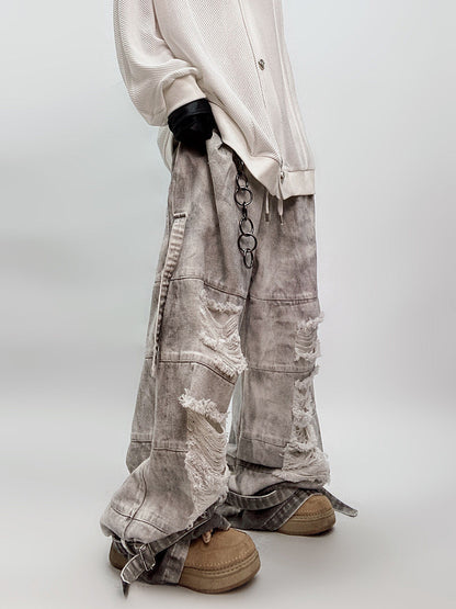 Washed Mud Dye Wide Leg Denim Jeans WN23999
