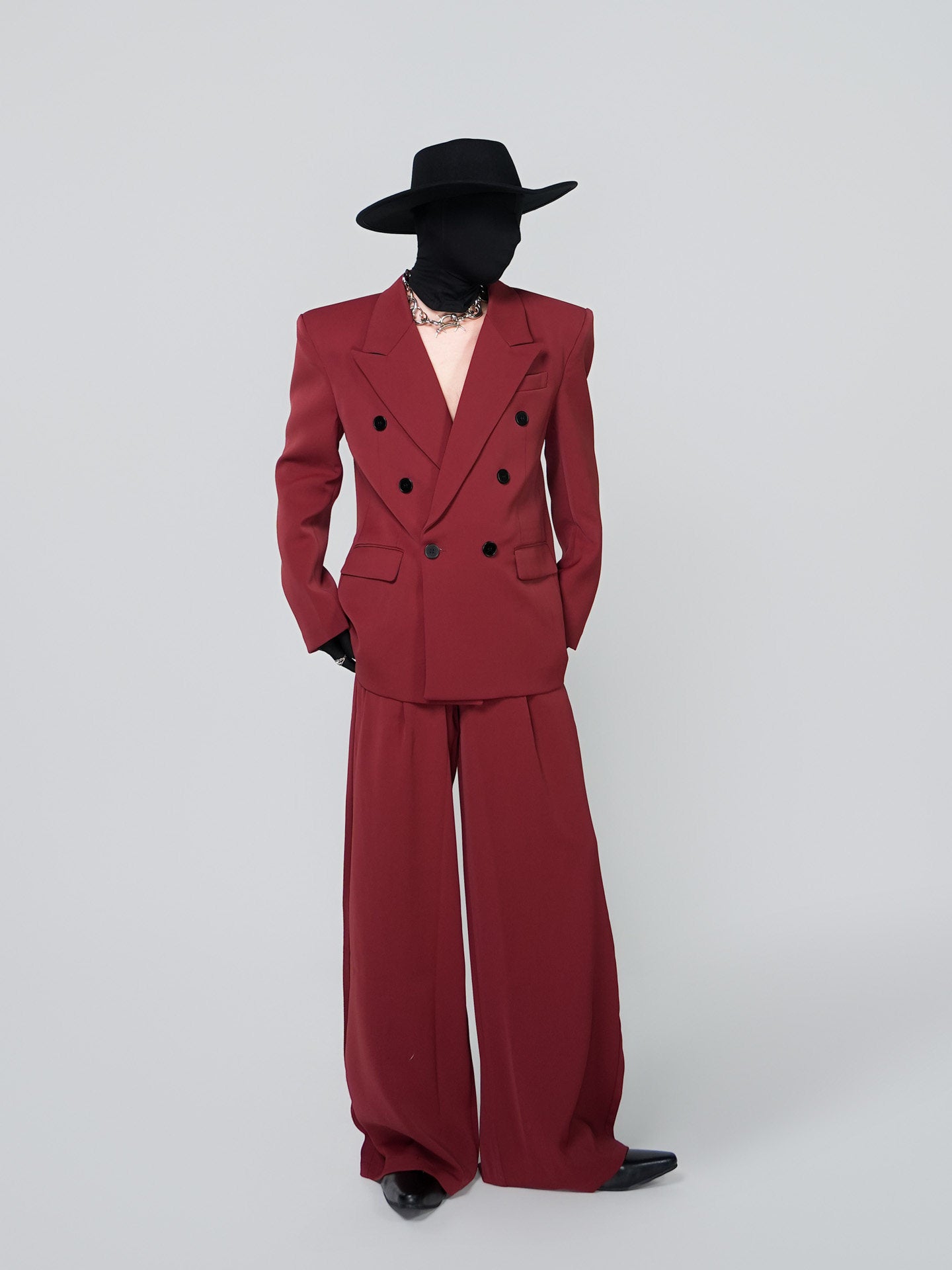 Double Breasted Tailored Jacket & Wide Leg Pleats Trousers Setup WN24306