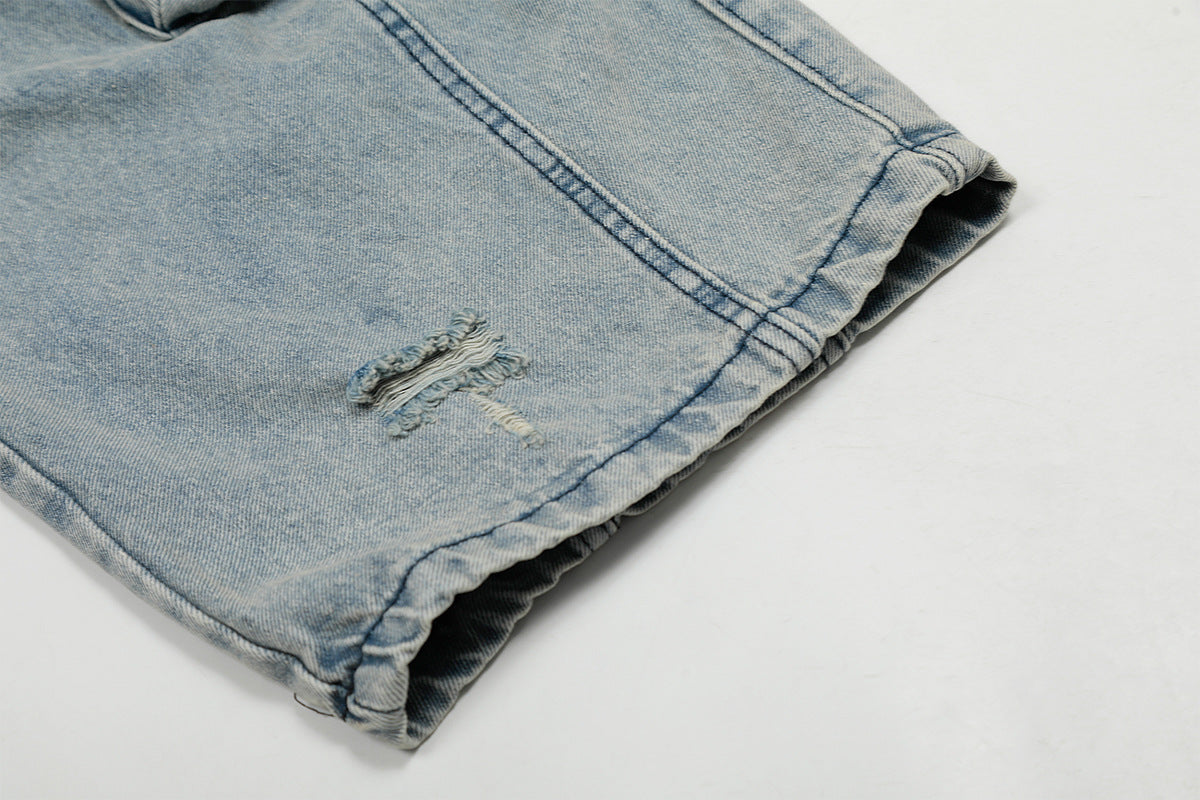 Washed Curved Multi Pocket Wide Leg Cargo Denim Jeans WN25736