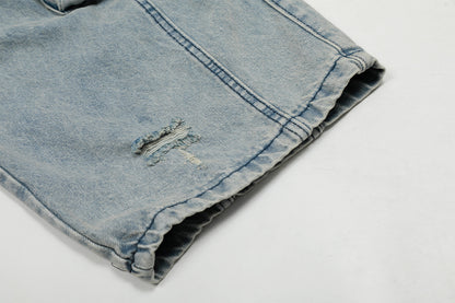 Washed Curved Multi Pocket Wide Leg Cargo Denim Jeans WN25736