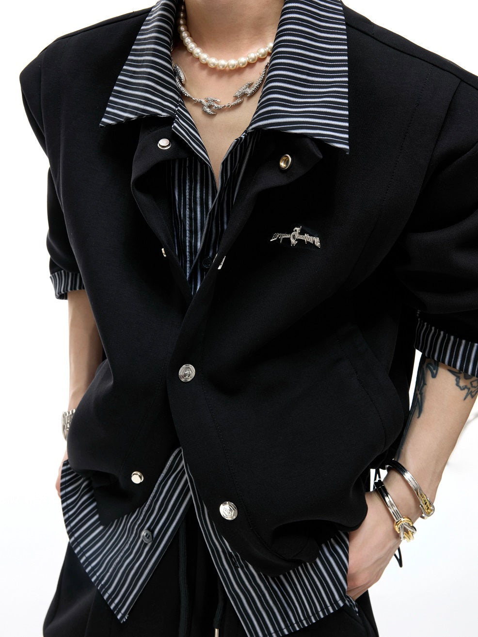 Stripe Fake Layered Jacket & Pants WN20533