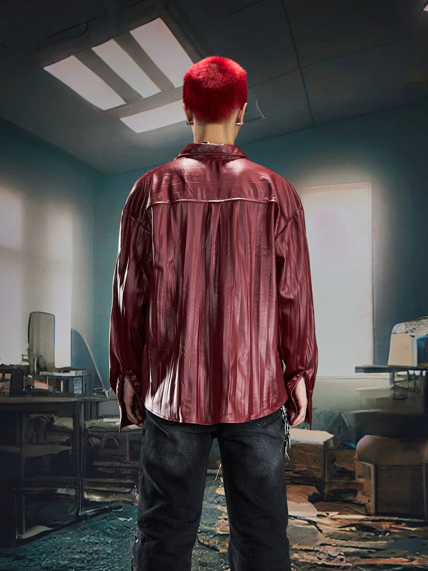 Glossy Oversize Long Sleeve Shirt WN20567