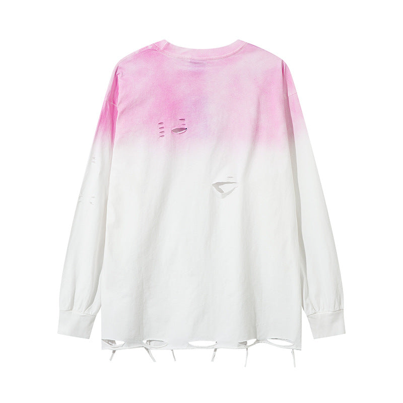 Gradient Damage Design Oversize Long Sleeve T-Shirt WN11129