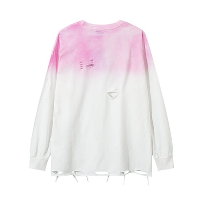 Gradient Damage Design Oversize Long Sleeve T-Shirt WN11129