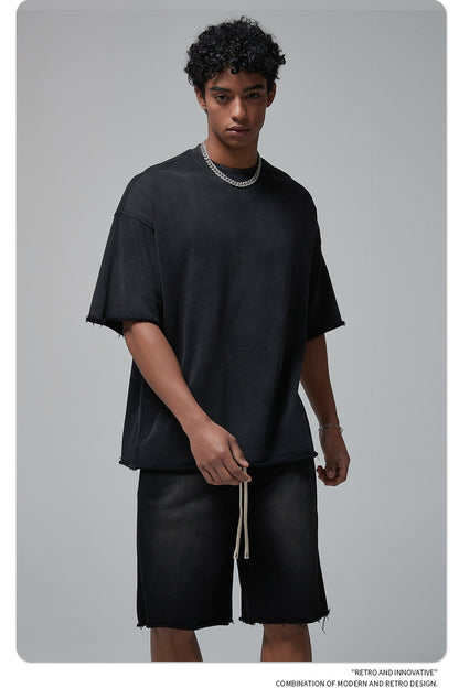 Oversize Spray-dyed Short-sleeve T-shirt & Spray-dyed Short Sweatpants Setup WN6639