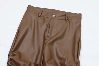 PU Leather Pleats Straight Pants WN25754