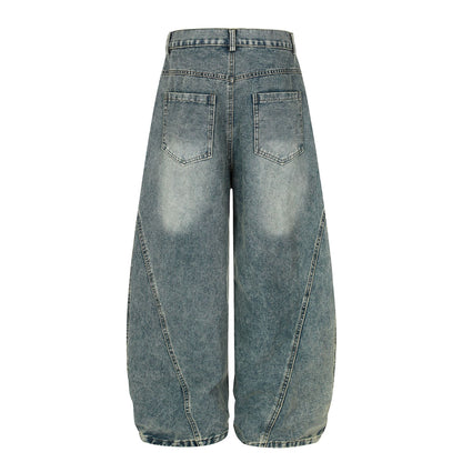 Washed Leopard Panel Curved Denim Jeans WN25514