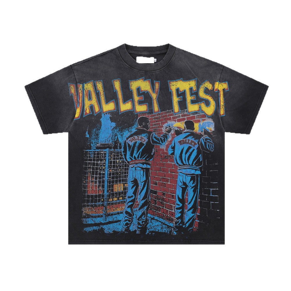 Gradient Washed Graffiti Short Sleeve T-Shirt WN26580