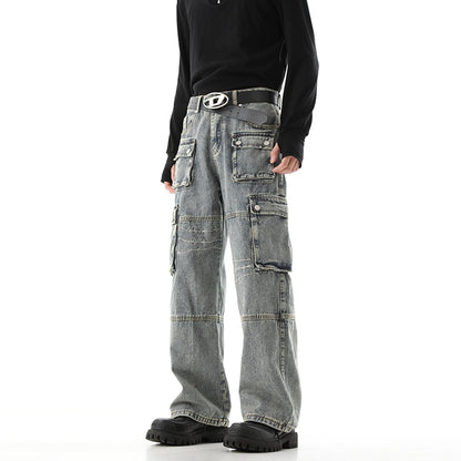 Multi-Pocket Straight-Leg Cargo Denim Jeans WN10258