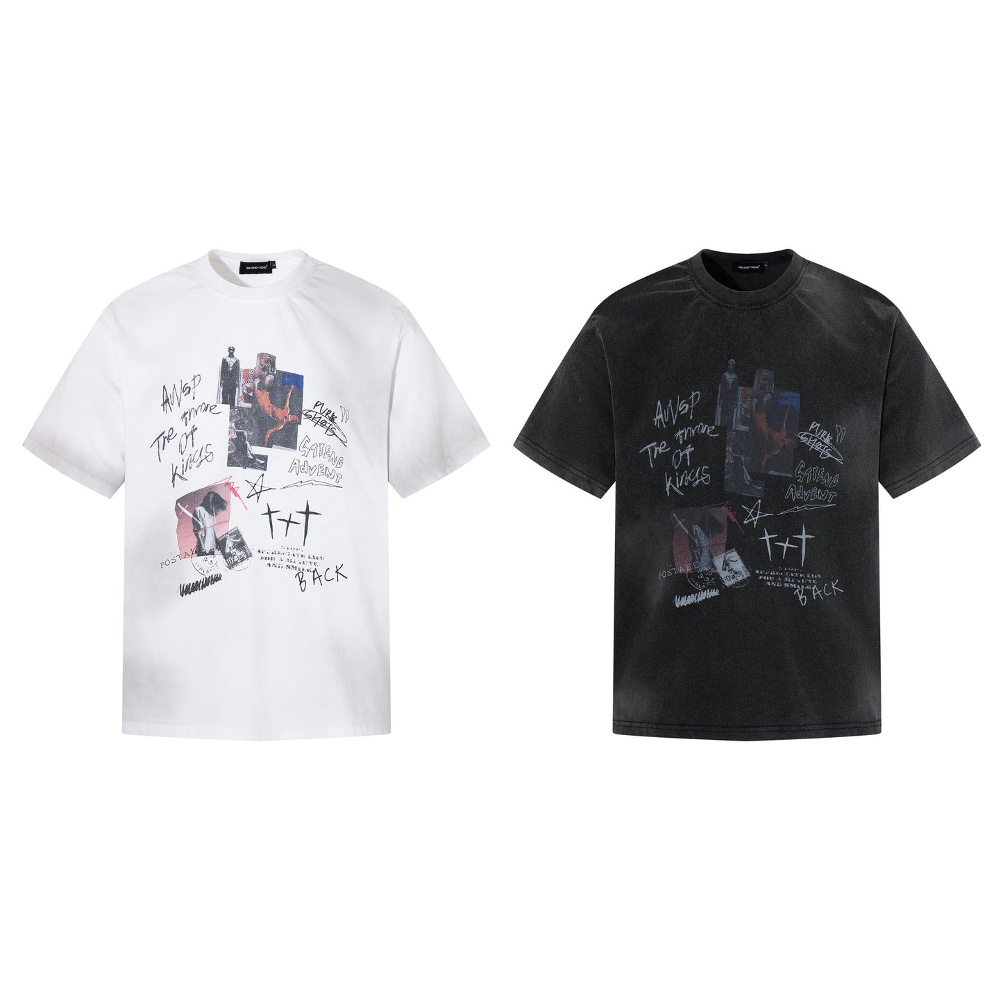 Washed Handwriting Print Short Sleeve T-Shirt WN25809