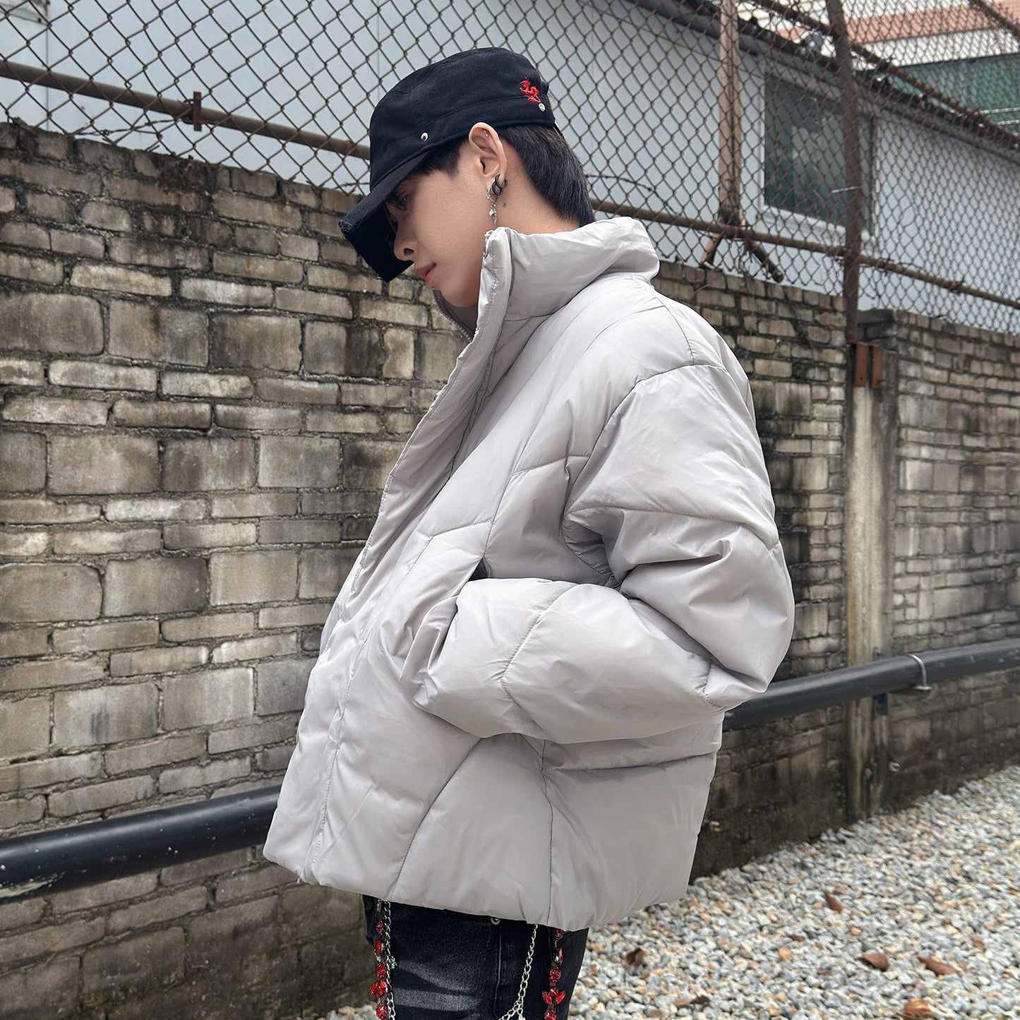 Letter Embroidery Short Puffer Jacket WN22975