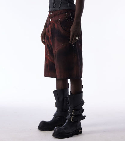 Washed Graffiti Dirty-Dye Denim Half Pants WN25741