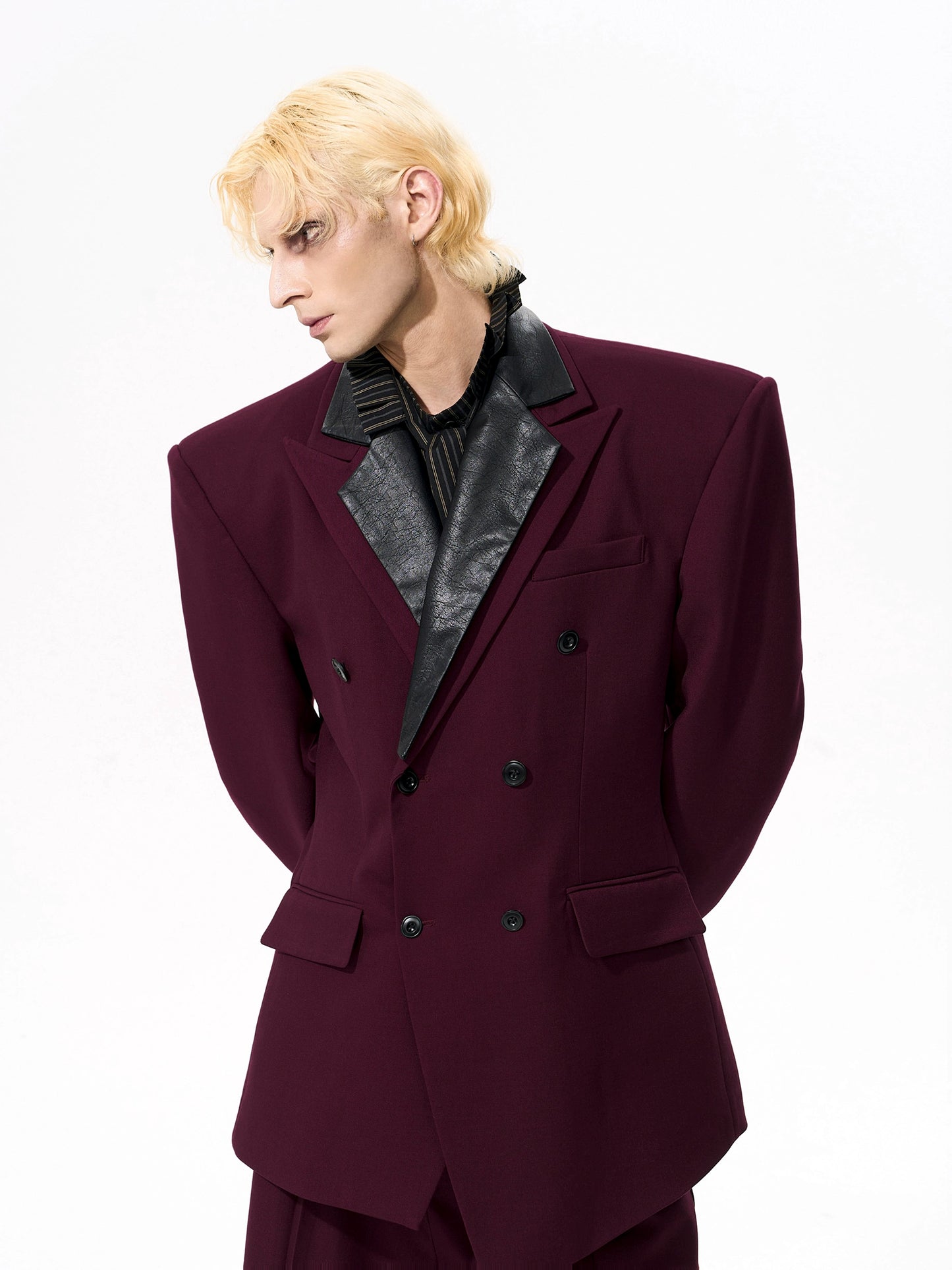 Detachable PU Leather Collar Wool Tailored Jacket & Straight Leg Pants Setup WN21772