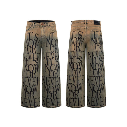 Letter Graphic Wide Leg Denim Jeans WN27800