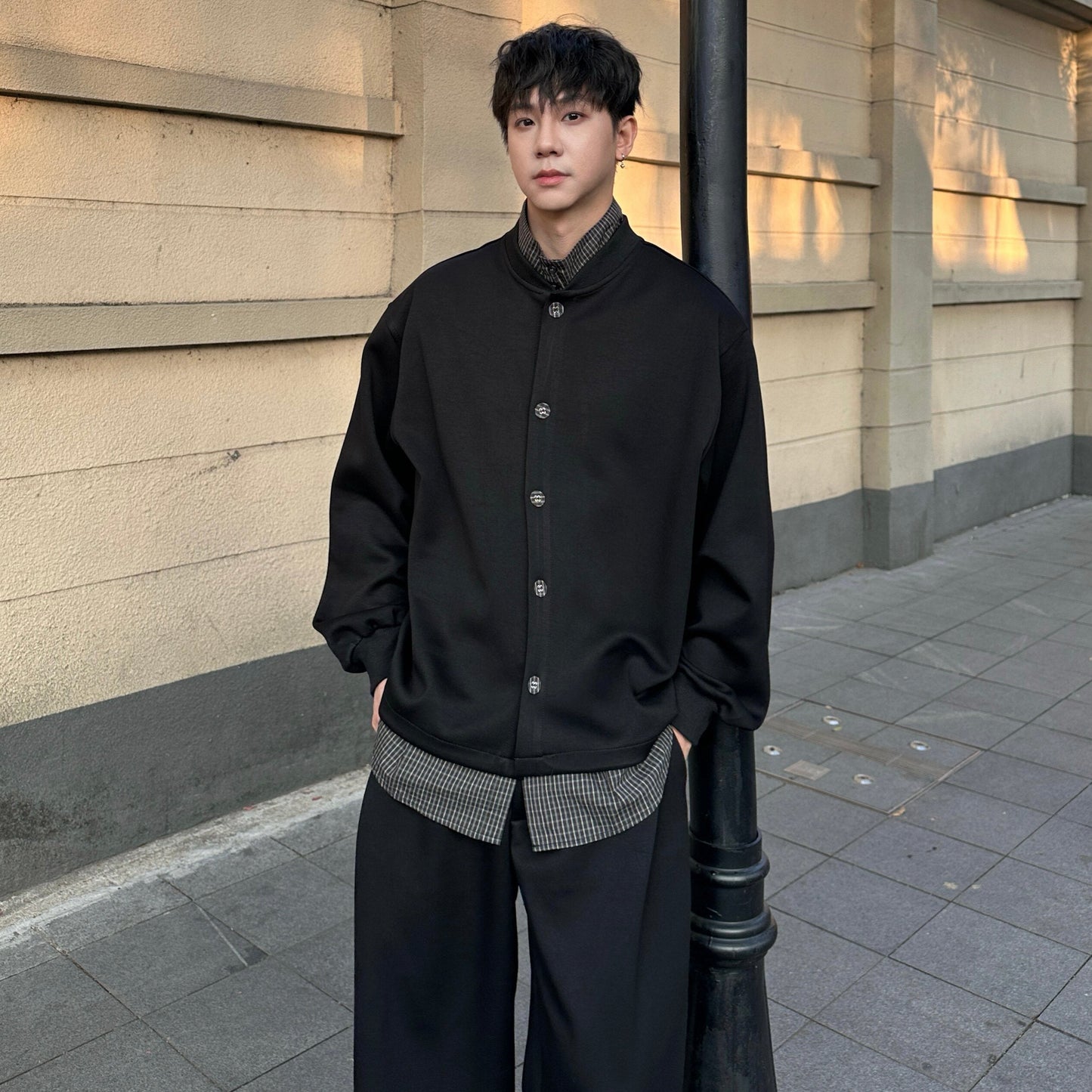 Fake Layered Jacket & Wide Leg Sweatpants Setup WN25162