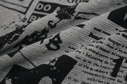 Waffle Newspaper Print Studs Short Sleeve T-Shirt WN25995