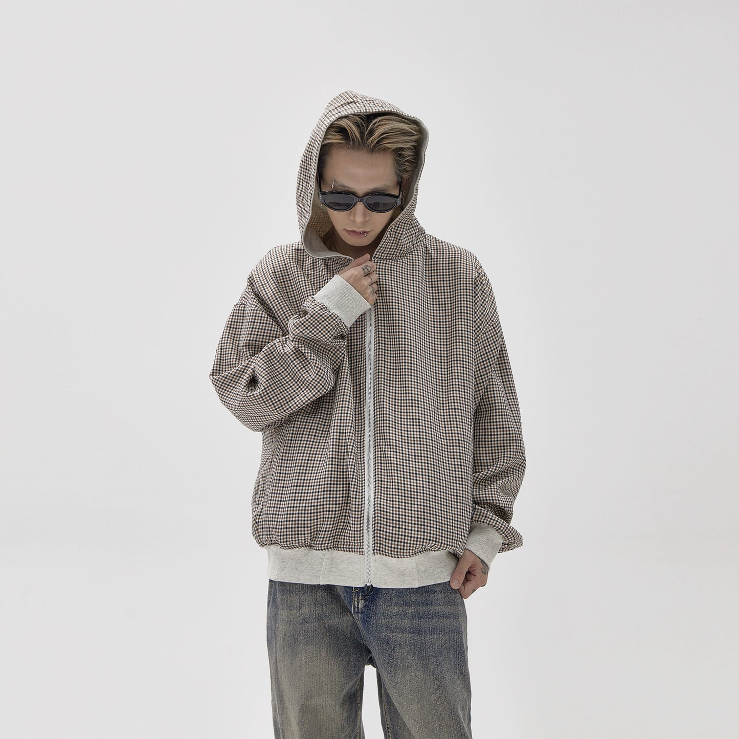 Houndstooth Reversible Zipper Hoodie WN9901