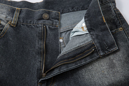 Washed Gradient Wide-Leg Straight Denim Jeans WN16211