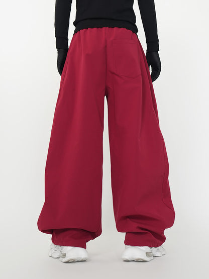 Pleats Parachute Stripe Curved Wide Leg Pants WN24141