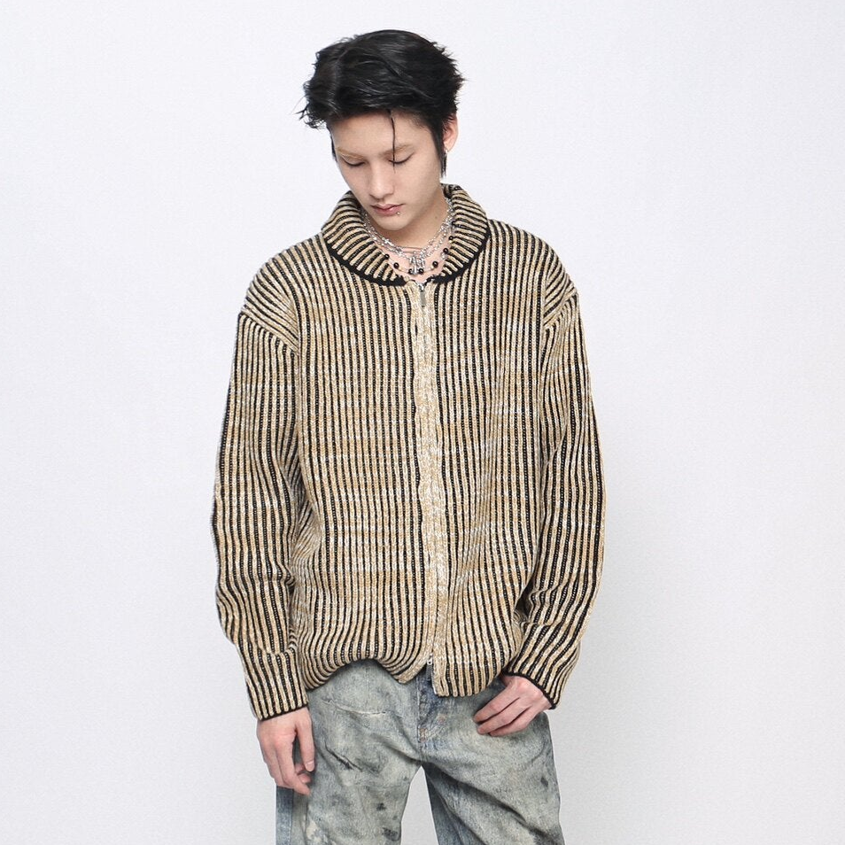 Gradient Stripe Knit Zipper Cardigan WN24467
