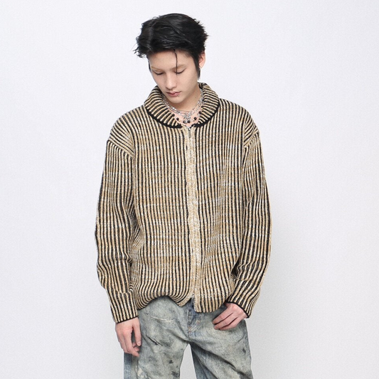 Gradient Stripe Knit Zipper Cardigan WN24467