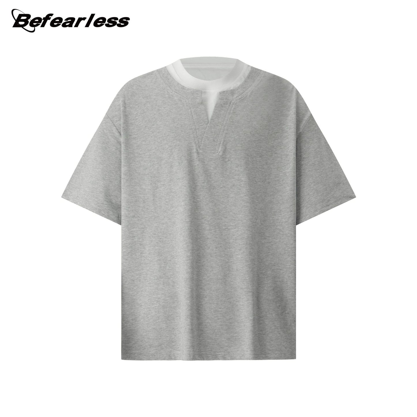 Double-Collar Fake Layered Short Sleeve T-Shirt WN26319