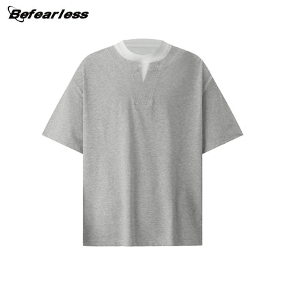 Double-Collar Fake Layered Short Sleeve T-Shirt WN26319