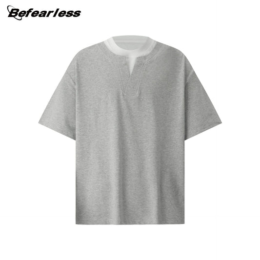 Double-Collar Fake Layered Short Sleeve T-Shirt WN26319