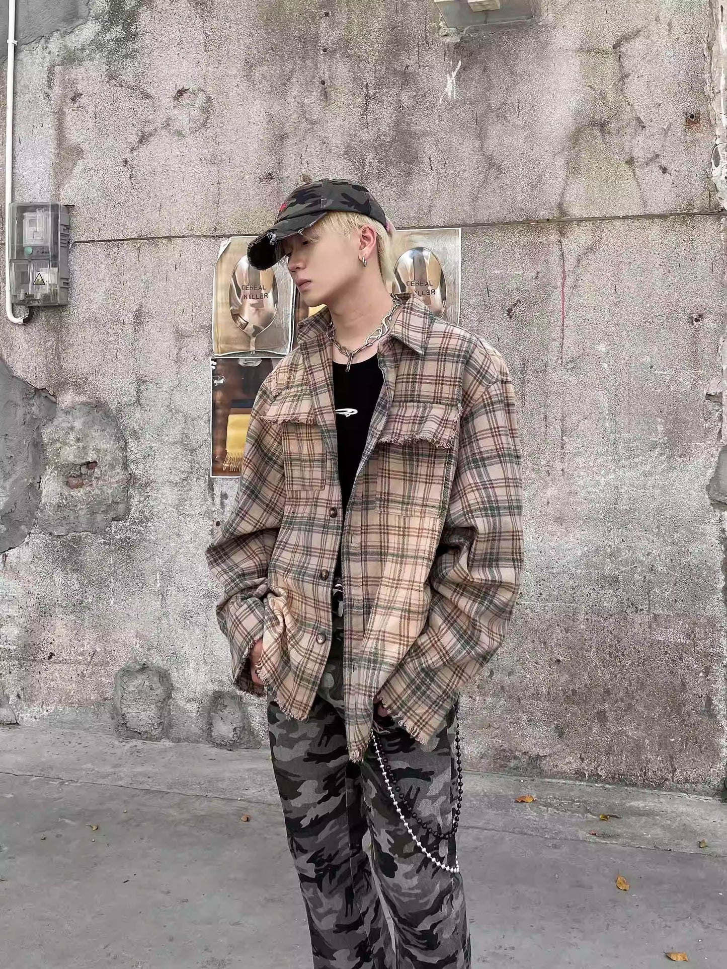 Oversize Plaid Long Sleeve Shirt Jacket WN8215