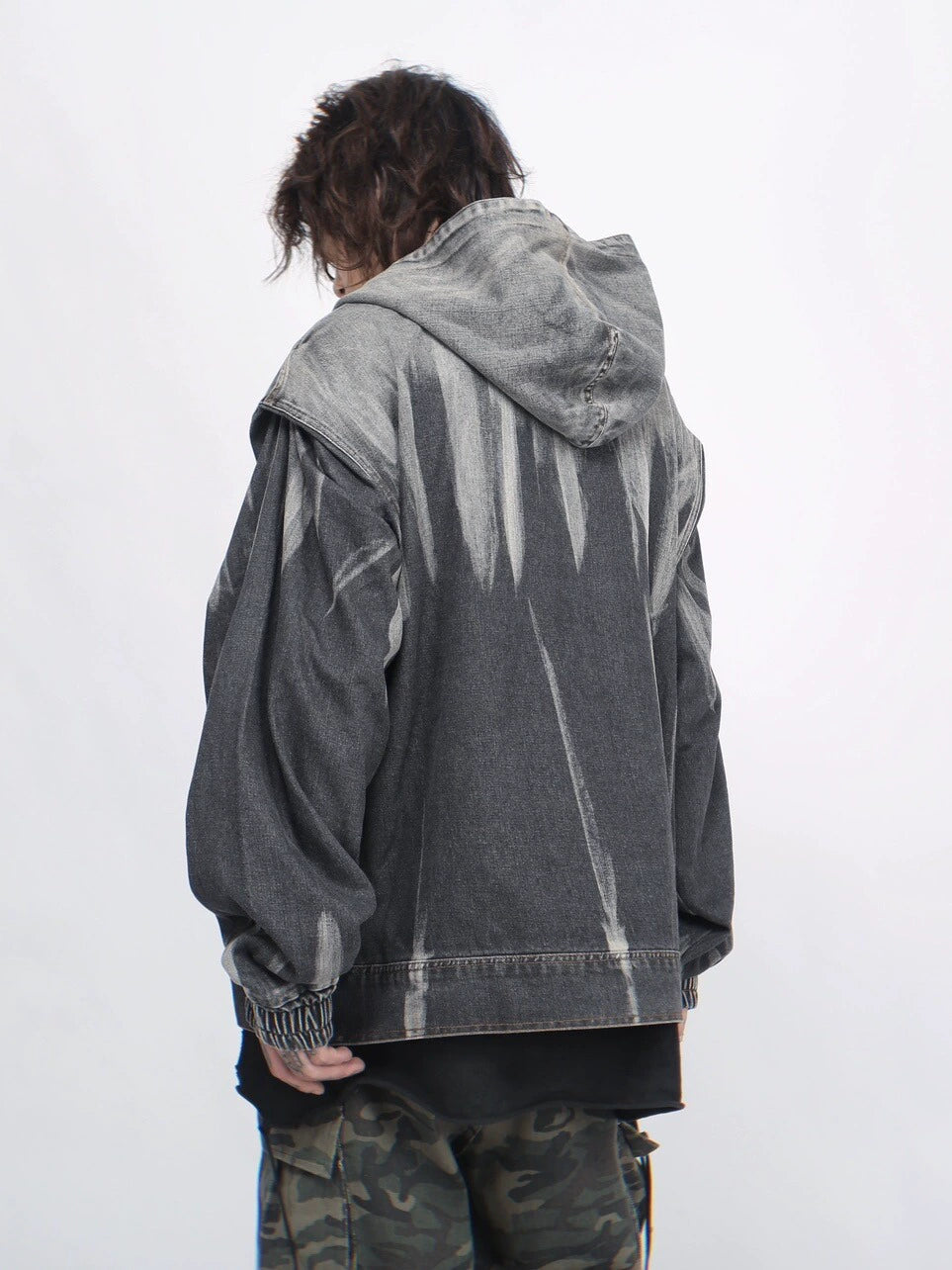 Damage Washed Denim Zipper Hooded Jacket WN7715