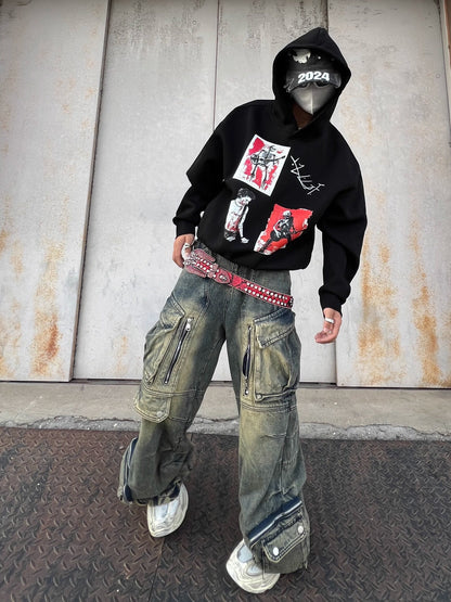 Short Length Oversize Pullover Print Hoodie WN24103