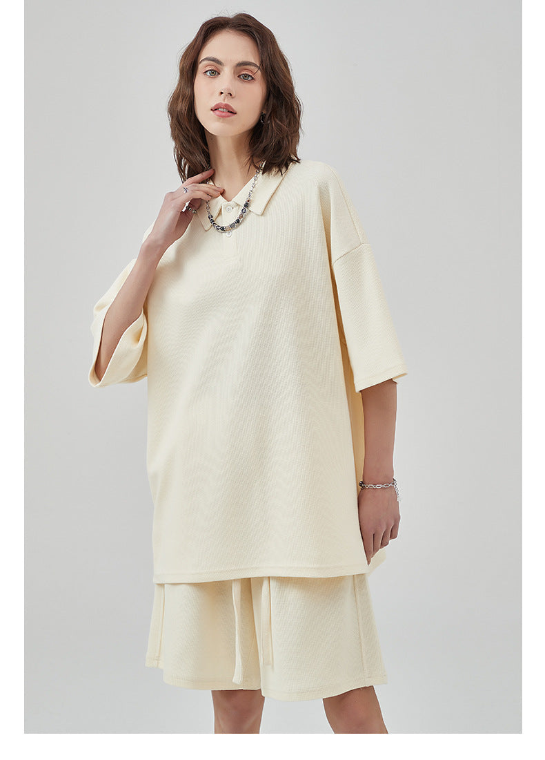 Oversize Waffle Polo Shirt & Waffle Shorts Setup WN6636