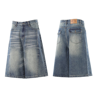 Denim Wash Wide Leg Half Pants WN25644