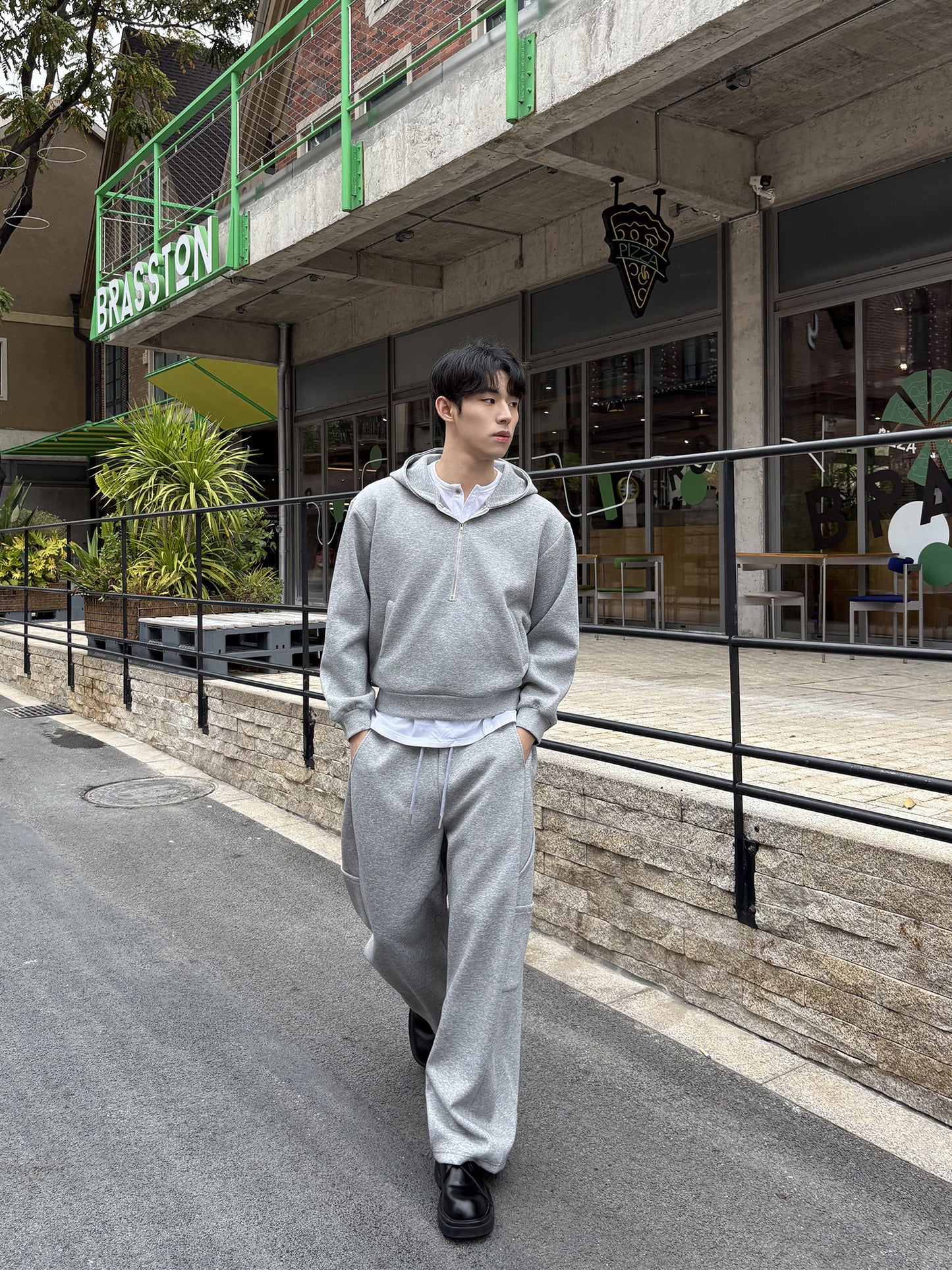 Layered Zipper Hoodie & Wide Leg Cargo Sweatpants Setup WN24933