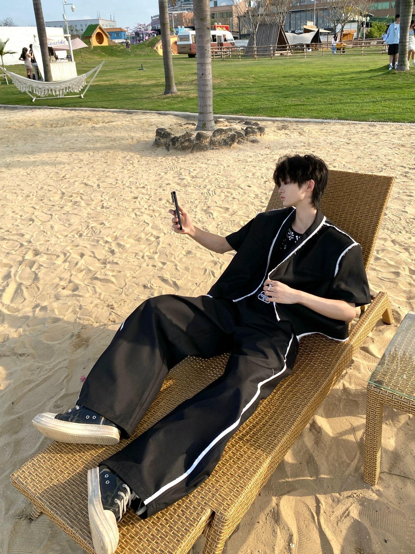 Fringe Design Short Jacket & Flare Pants Setup WN20740