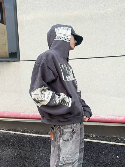 Patch Portrait Oversize Zipper Hoodie WN21157