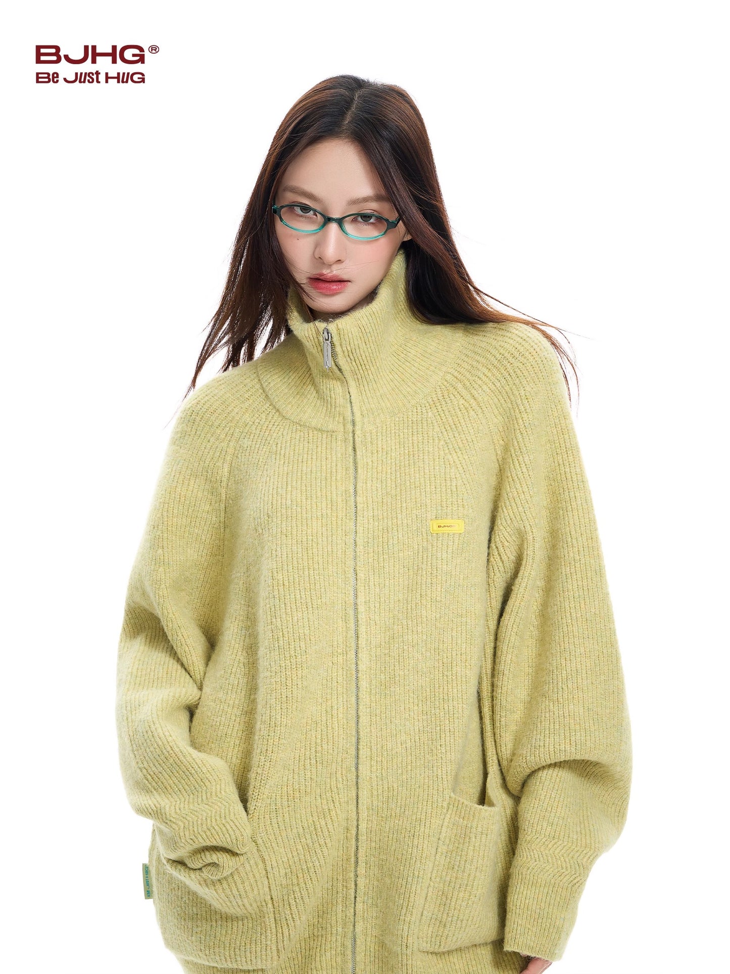 High-Neck Knit Zipper Cardigan WN9735