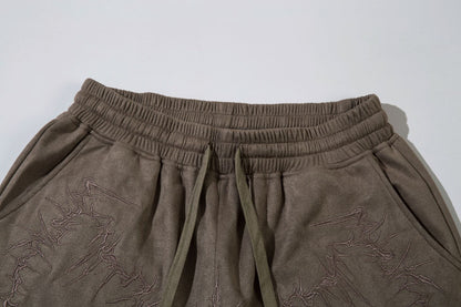 Suede Embroidery Wide Leg Half Pants WN16205