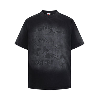 Washed Illustration Letter Print Short Sleeve T-Shirt WN25391
