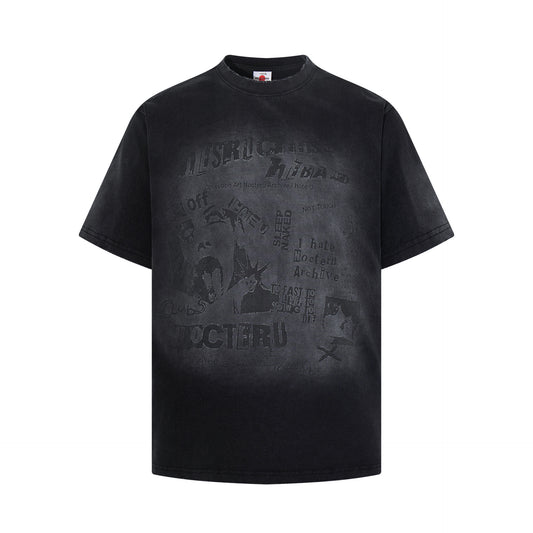 Washed Illustration Letter Print Short Sleeve T-Shirt WN25391