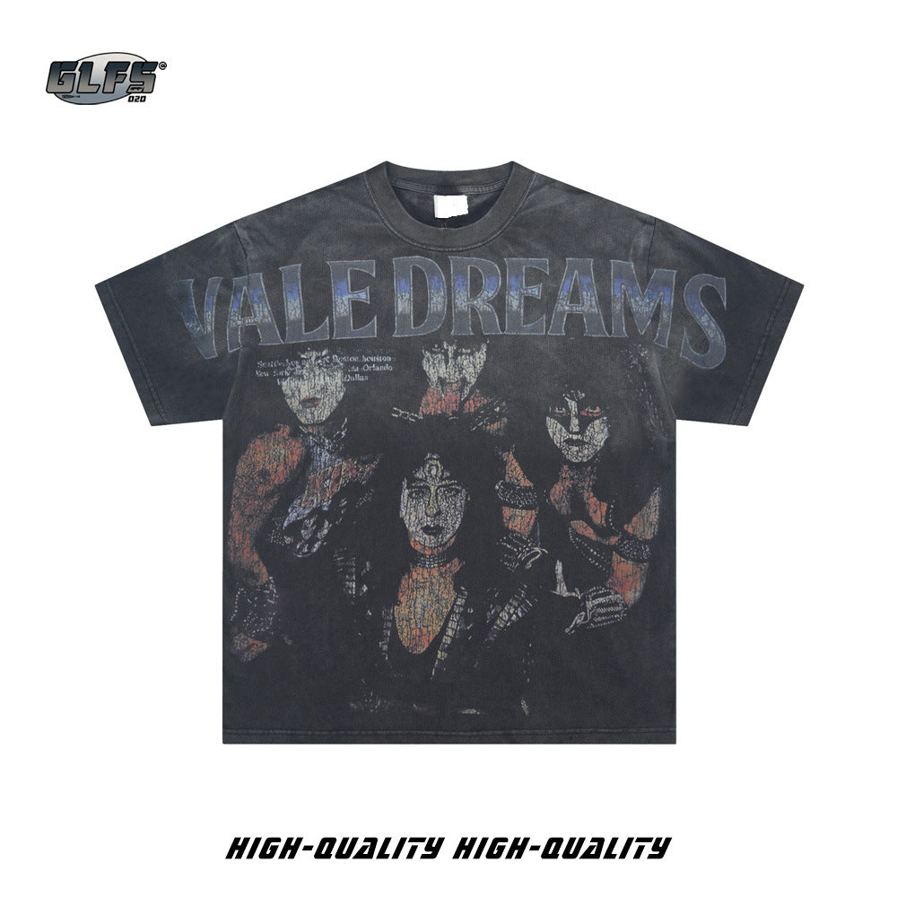 Washed Portrait Print Short Sleeve T-Shirt WN26604