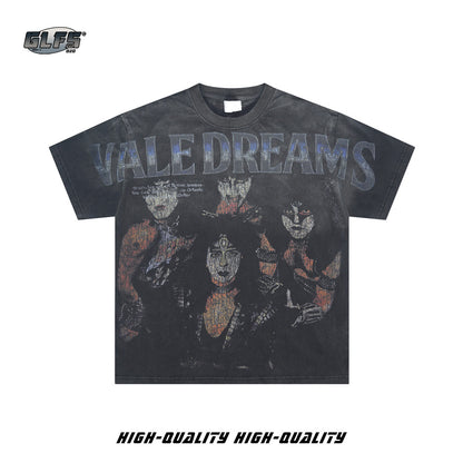 Washed Portrait Print Short Sleeve T-Shirt WN26604