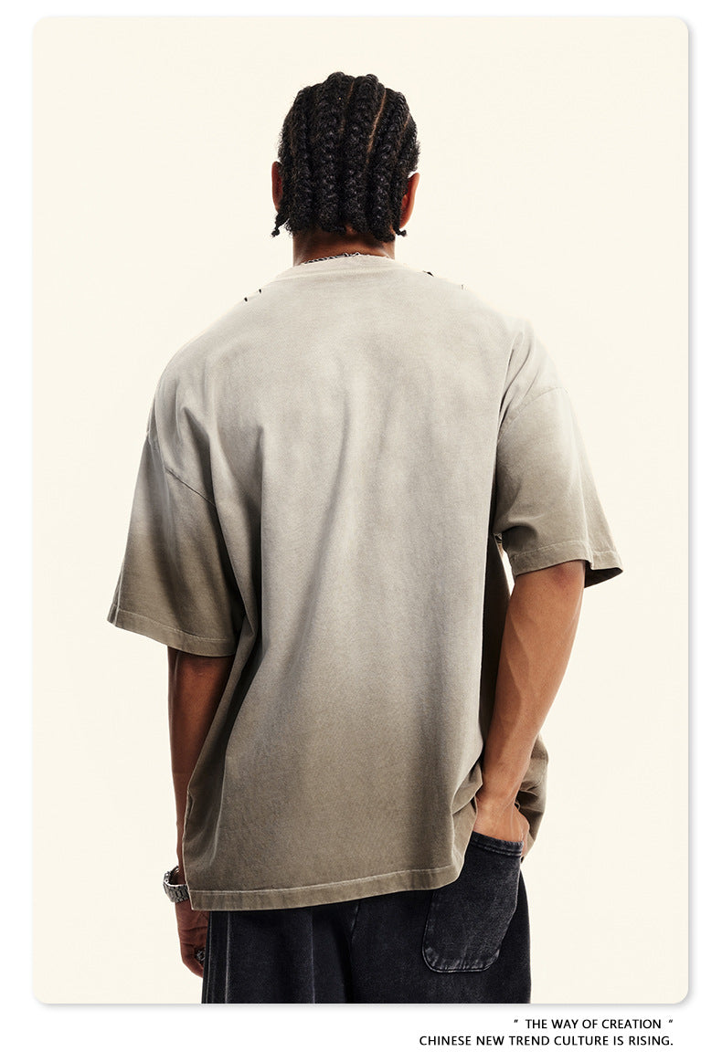 Washed Damage Print Oversize Short-sleeve T-shirt WN6400