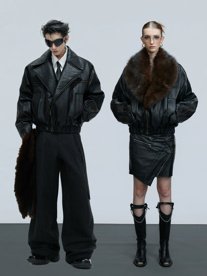 Detachable Fur Collar Embossed Thick Puffer Jacket WN21726