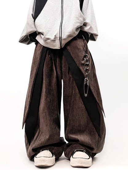 Fake Layered Curved Cut Wide Leg Cargo Pants WN23981