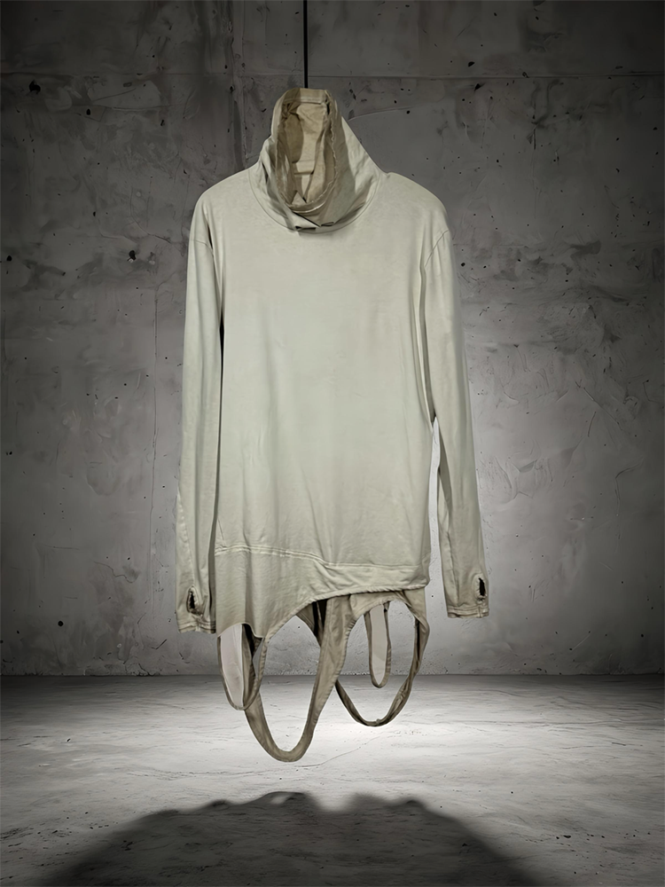 Asymmetric High-Neck Deconstructed Long Sleeve T-Shirt WN22000