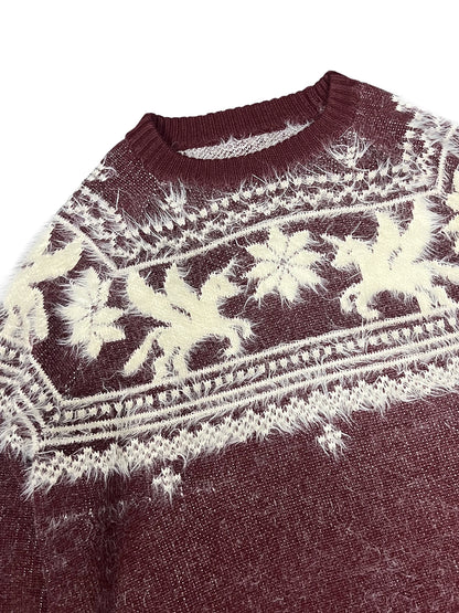 Unicorn Design Wool Blend Fake Mink Fair Knit Sweater WN19047